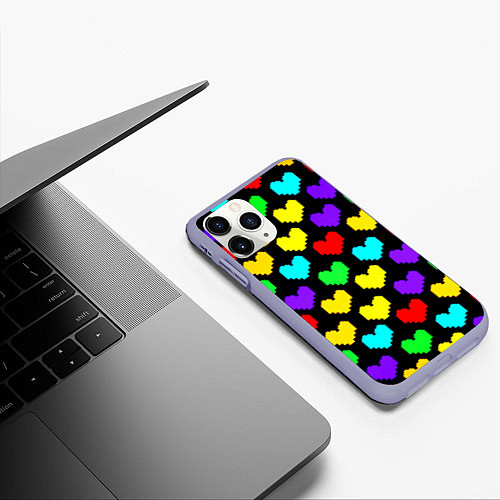 Чехол iPhone 11 Pro матовый Undertale heart pattern / 3D-Светло-сиреневый – фото 3