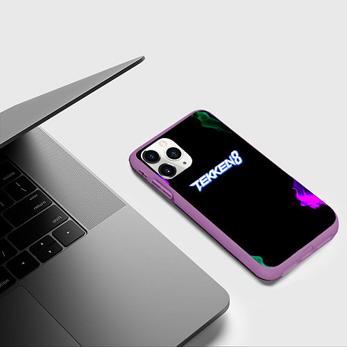 Чехол iPhone 11 Pro матовый Tekken огненный дым текстура / 3D-Фиолетовый – фото 3