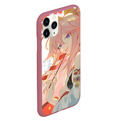 Чехол iPhone 11 Pro матовый Genshin Impact Яэ Miko smile kitsune, цвет: 3D-малиновый — фото 2