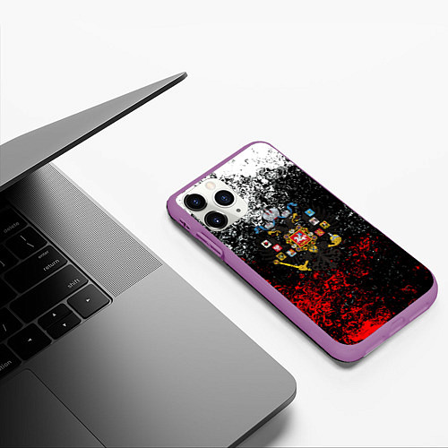 Чехол iPhone 11 Pro матовый Россия имперская брызги красок / 3D-Фиолетовый – фото 3