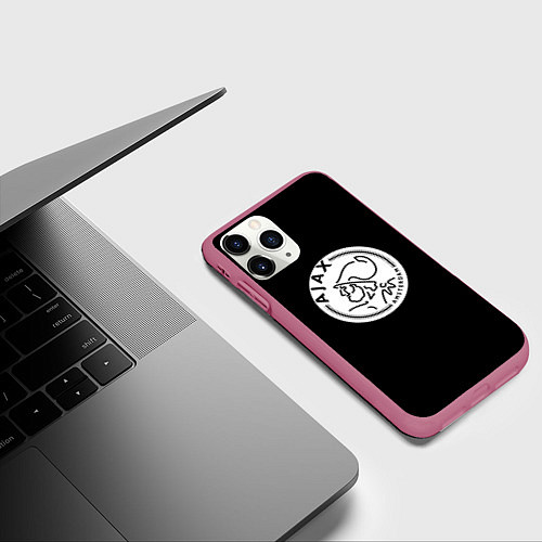 Чехол iPhone 11 Pro матовый Ajax fc белое лого / 3D-Малиновый – фото 3
