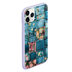 Чехол iPhone 11 Pro матовый Джинсовые лоскуты с цветочками, цвет: 3D-светло-сиреневый — фото 2