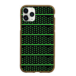 Чехол iPhone 11 Pro матовый Зелёные круги и полосы, цвет: 3D-коричневый