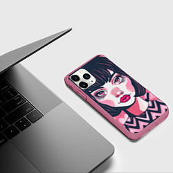 Чехол iPhone 11 Pro матовый Красотка с сердечками, цвет: 3D-малиновый — фото 2