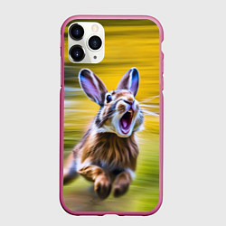 Чехол iPhone 11 Pro матовый Крик бегущего зайца, цвет: 3D-малиновый