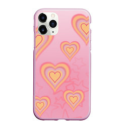 Чехол iPhone 11 Pro матовый Сердца градиент, цвет: 3D-розовый