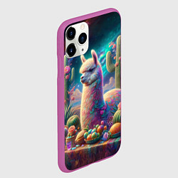 Чехол iPhone 11 Pro матовый Альпака и кактусы на столе, цвет: 3D-фиолетовый — фото 2