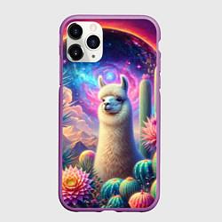 Чехол iPhone 11 Pro матовый Альпака в кактусах и портал, цвет: 3D-фиолетовый