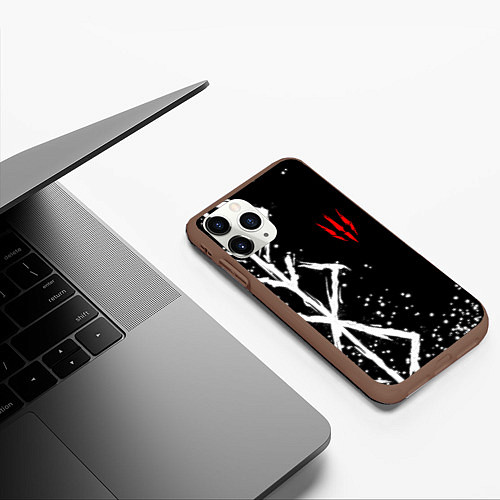 Чехол iPhone 11 Pro матовый Ведьмак - белые руны / 3D-Коричневый – фото 3