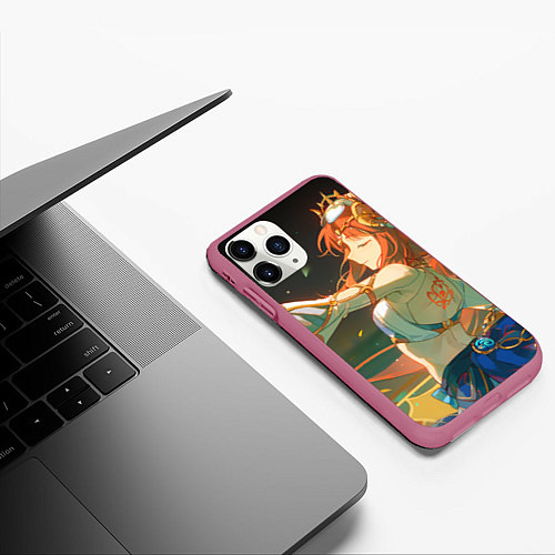 Чехол iPhone 11 Pro матовый Genshin Impact Nilou smile / 3D-Малиновый – фото 3