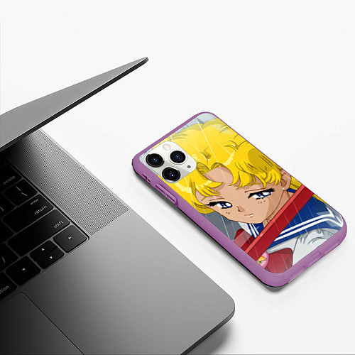 Чехол iPhone 11 Pro матовый Sailor Moon Усаги Цукино грустит / 3D-Фиолетовый – фото 3