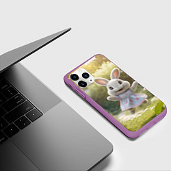 Чехол iPhone 11 Pro матовый Забавный белый кролик в платье, цвет: 3D-фиолетовый — фото 2