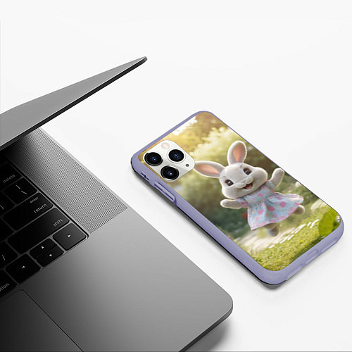 Чехол iPhone 11 Pro матовый Забавный белый кролик в платье / 3D-Светло-сиреневый – фото 3