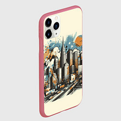Чехол iPhone 11 Pro матовый Рисунок города с небоскребами, цвет: 3D-малиновый — фото 2
