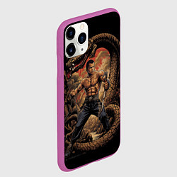 Чехол iPhone 11 Pro матовый Боец Муай-тай и огромный дракон, цвет: 3D-фиолетовый — фото 2