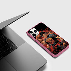 Чехол iPhone 11 Pro матовый Муай-Тай боец с драконом, цвет: 3D-малиновый — фото 2