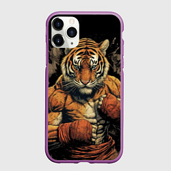 Чехол iPhone 11 Pro матовый Муай-Тай тигр боевые искусства, цвет: 3D-фиолетовый