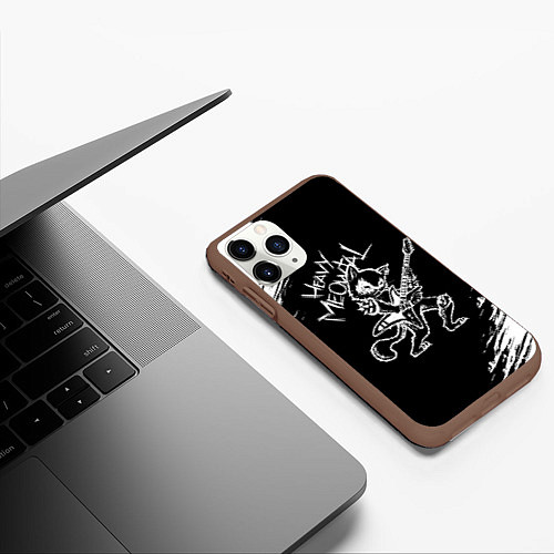 Чехол iPhone 11 Pro матовый Кот хэви металл / 3D-Коричневый – фото 3