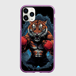 Чехол iPhone 11 Pro матовый Муай - Тай тигр в стойке боевые искусства, цвет: 3D-фиолетовый