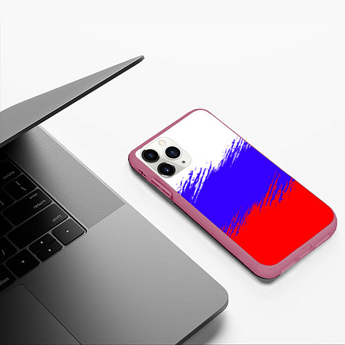 Чехол iPhone 11 Pro матовый Триколор штрихи / 3D-Малиновый – фото 3