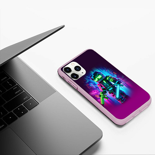 Чехол iPhone 11 Pro матовый Cyberpunk and Minecraft - collaboration ai art / 3D-Розовый – фото 3