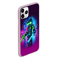 Чехол iPhone 11 Pro матовый Cyberpunk and Minecraft - collaboration ai art, цвет: 3D-розовый — фото 2