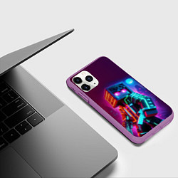 Чехол iPhone 11 Pro матовый Cyberpunk and Minecraft - collaboration ai art, цвет: 3D-фиолетовый — фото 2