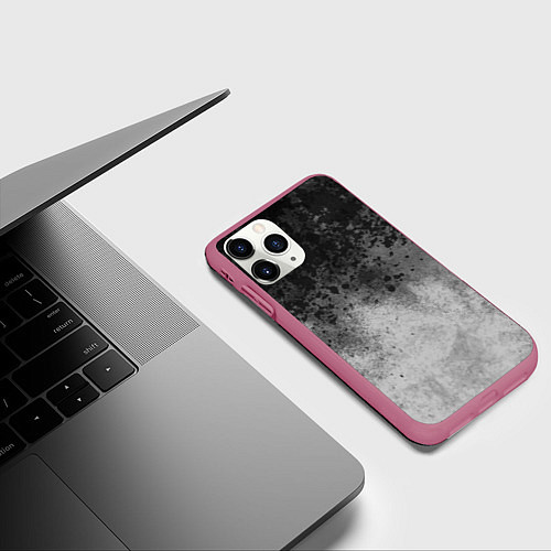 Чехол iPhone 11 Pro матовый Абстракция - серые чернила / 3D-Малиновый – фото 3