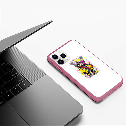 Чехол iPhone 11 Pro матовый Медвежонок аниме в стиле pop art / 3D-Малиновый – фото 3