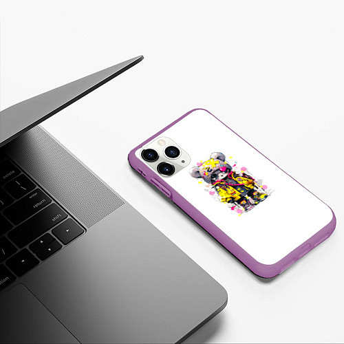 Чехол iPhone 11 Pro матовый Медвежонок аниме в стиле pop art / 3D-Фиолетовый – фото 3