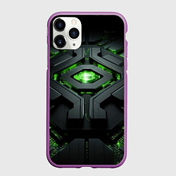 Чехол iPhone 11 Pro матовый Объемная абстрактная яркая зеленая фигура на черно, цвет: 3D-фиолетовый