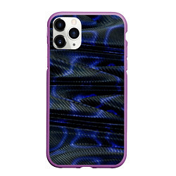 Чехол iPhone 11 Pro матовый Темно синие карбоновые волны, цвет: 3D-фиолетовый