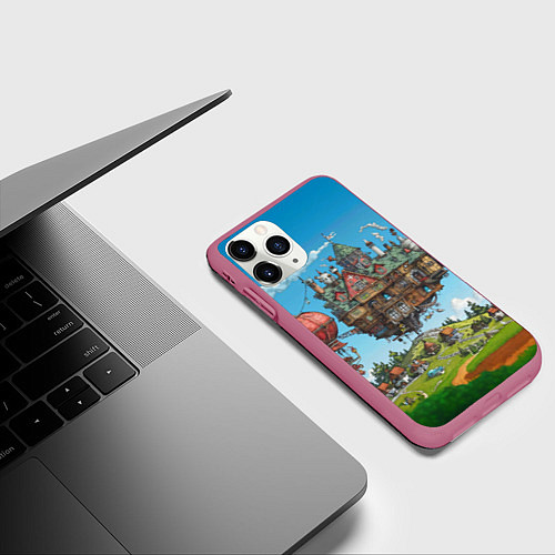 Чехол iPhone 11 Pro матовый Фантастический парящий дом / 3D-Малиновый – фото 3