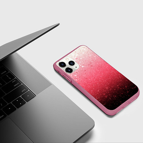 Чехол iPhone 11 Pro матовый Градиент розово-чёрный брызги / 3D-Малиновый – фото 3