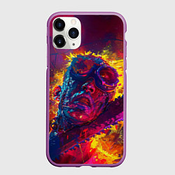 Чехол iPhone 11 Pro матовый Человек с пилой в брызгах краски, цвет: 3D-фиолетовый