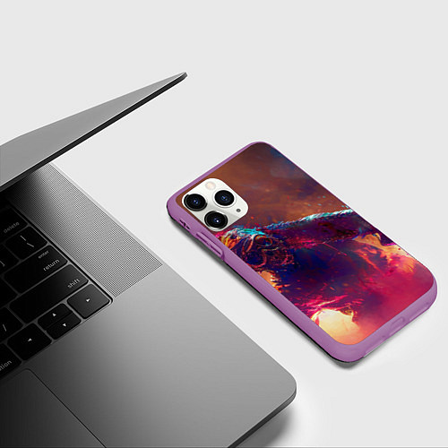 Чехол iPhone 11 Pro матовый Человек с пилой в маске / 3D-Фиолетовый – фото 3