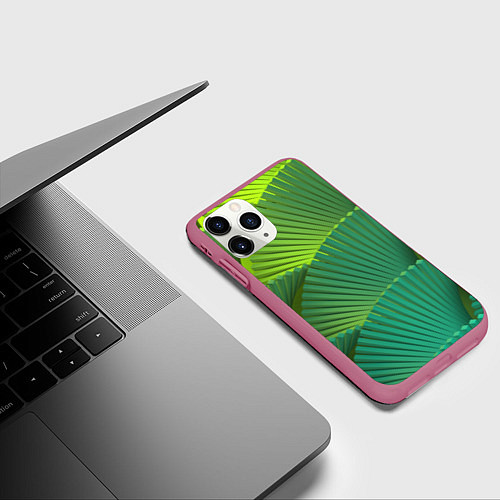 Чехол iPhone 11 Pro матовый Объемные веерные столбики / 3D-Малиновый – фото 3