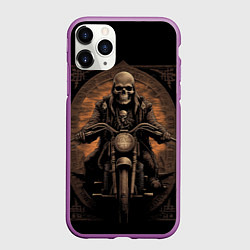 Чехол iPhone 11 Pro матовый Старый скелет едет на старом мотоцикле, цвет: 3D-фиолетовый