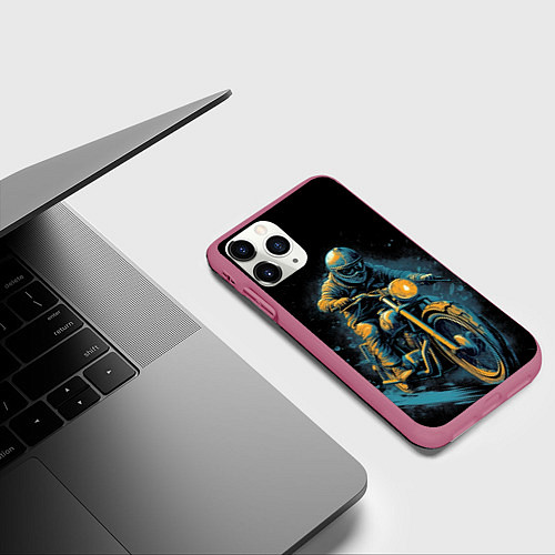 Чехол iPhone 11 Pro матовый Ночной мотокросс / 3D-Малиновый – фото 3
