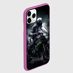 Чехол iPhone 11 Pro матовый Мотоциклист и дым, цвет: 3D-фиолетовый — фото 2