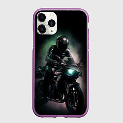 Чехол iPhone 11 Pro матовый Спорт мотоциклист и дым, цвет: 3D-фиолетовый