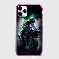 Чехол iPhone 11 Pro матовый Мотоциклист в дыму, цвет: 3D-фиолетовый
