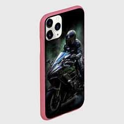 Чехол iPhone 11 Pro матовый Мотоциклист на спортивном байке, цвет: 3D-малиновый — фото 2