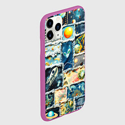 Чехол iPhone 11 Pro матовый Космические обитатели - пэчворк, цвет: 3D-фиолетовый — фото 2