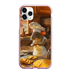 Чехол iPhone 11 Pro матовый Крыса повар готовит на кухне, цвет: 3D-розовый