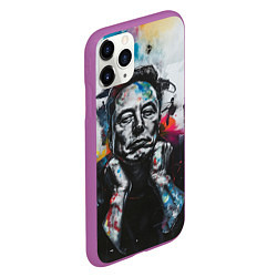 Чехол iPhone 11 Pro матовый Илон Маск граффити портрет на серой стене, цвет: 3D-фиолетовый — фото 2