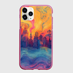 Чехол iPhone 11 Pro матовый Абстрактный город в волнах красок, цвет: 3D-малиновый