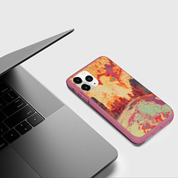 Чехол iPhone 11 Pro матовый Абстрактный город растворяющийся в красках, цвет: 3D-малиновый — фото 2