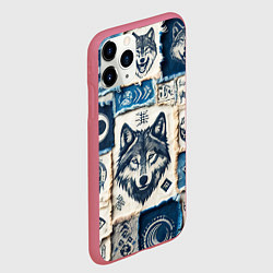 Чехол iPhone 11 Pro матовый Волки на дениме, цвет: 3D-малиновый — фото 2