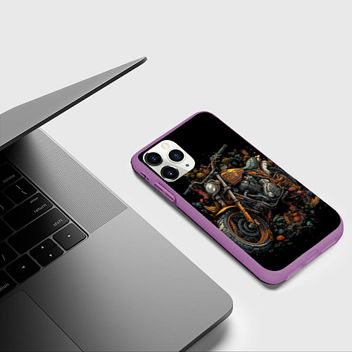 Чехол iPhone 11 Pro матовый Мотоцикл абстракции / 3D-Фиолетовый – фото 3